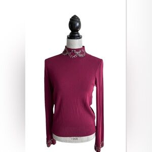 - Ann Taylor NWT Women's Burgundy Embellished Mock Neck Sweater Size S N…